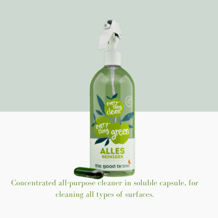 4 recycled plastic bottles, each pre-loaded with a specialized cleaning pod. Just add water to activate the cleaner and get started!